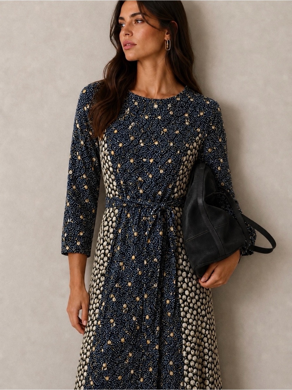 BODEN Anna Hotchpotch Floral Print Belted Jersey Midi Dress Size 4